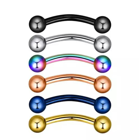 HOOUN 6PCS Mix Color Eyebrow Stud Curved Surgical Steel Bent Barbell Piercing Ring-8mm-6PCS