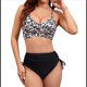 thumbnail image 1 of Conjunto de Bikini de Cintura Alta con Cordón Ajustable para Mujer, Traje de Baño Cruzado con Lazo en la Espalda. Estampado de Leopardo M, 1 of 9