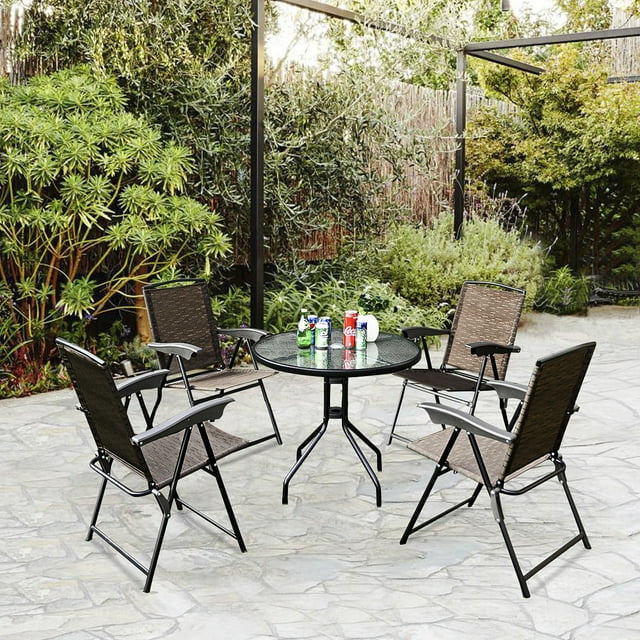 Costway Ensemble Bistro d'Extérieur 5 Pcs Table en Verre Mobilier de Patio avec 4 Chaises Ajustables