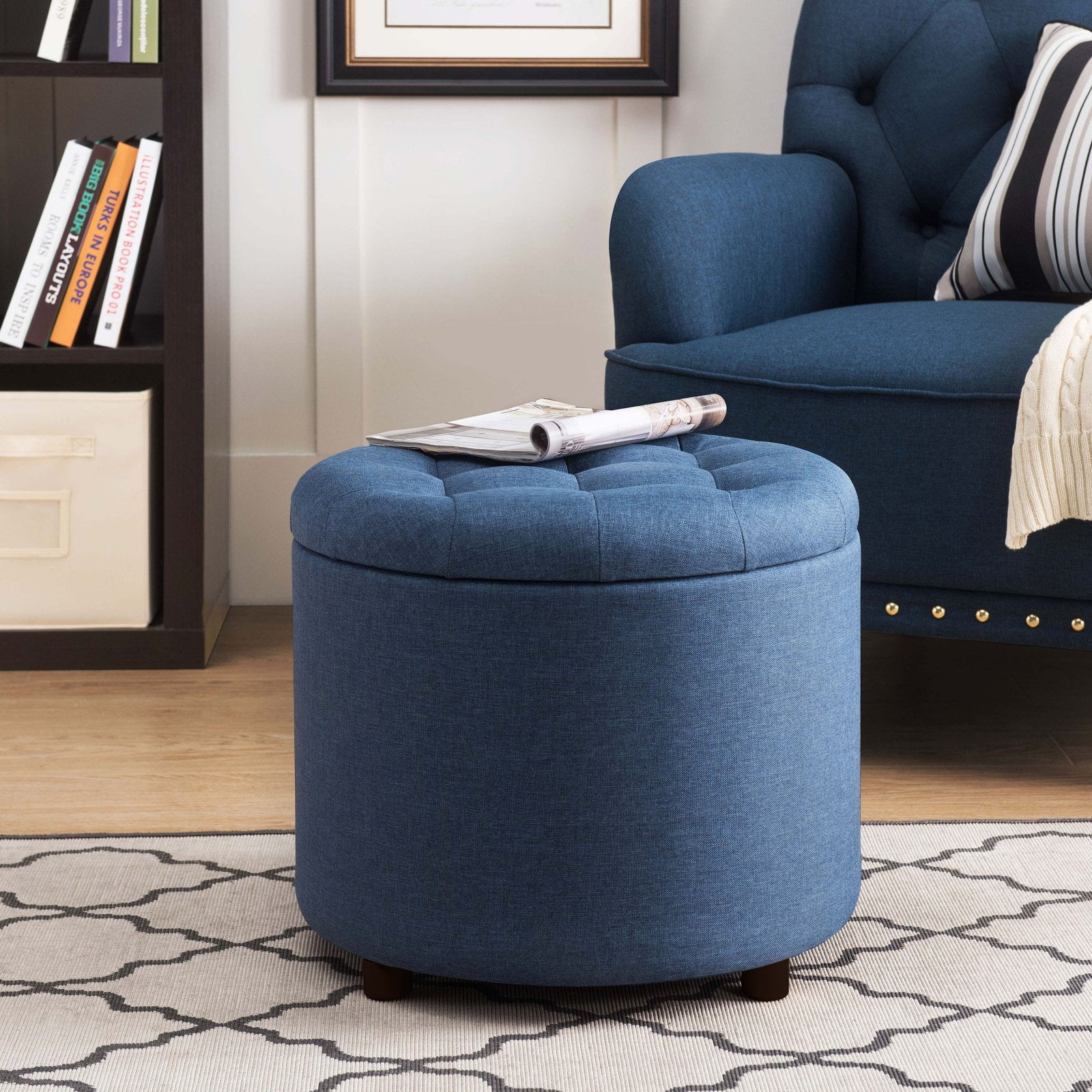 SJ Collection Round Tufted Ottoman with Storage, 5-in-1 Chest Seating ...