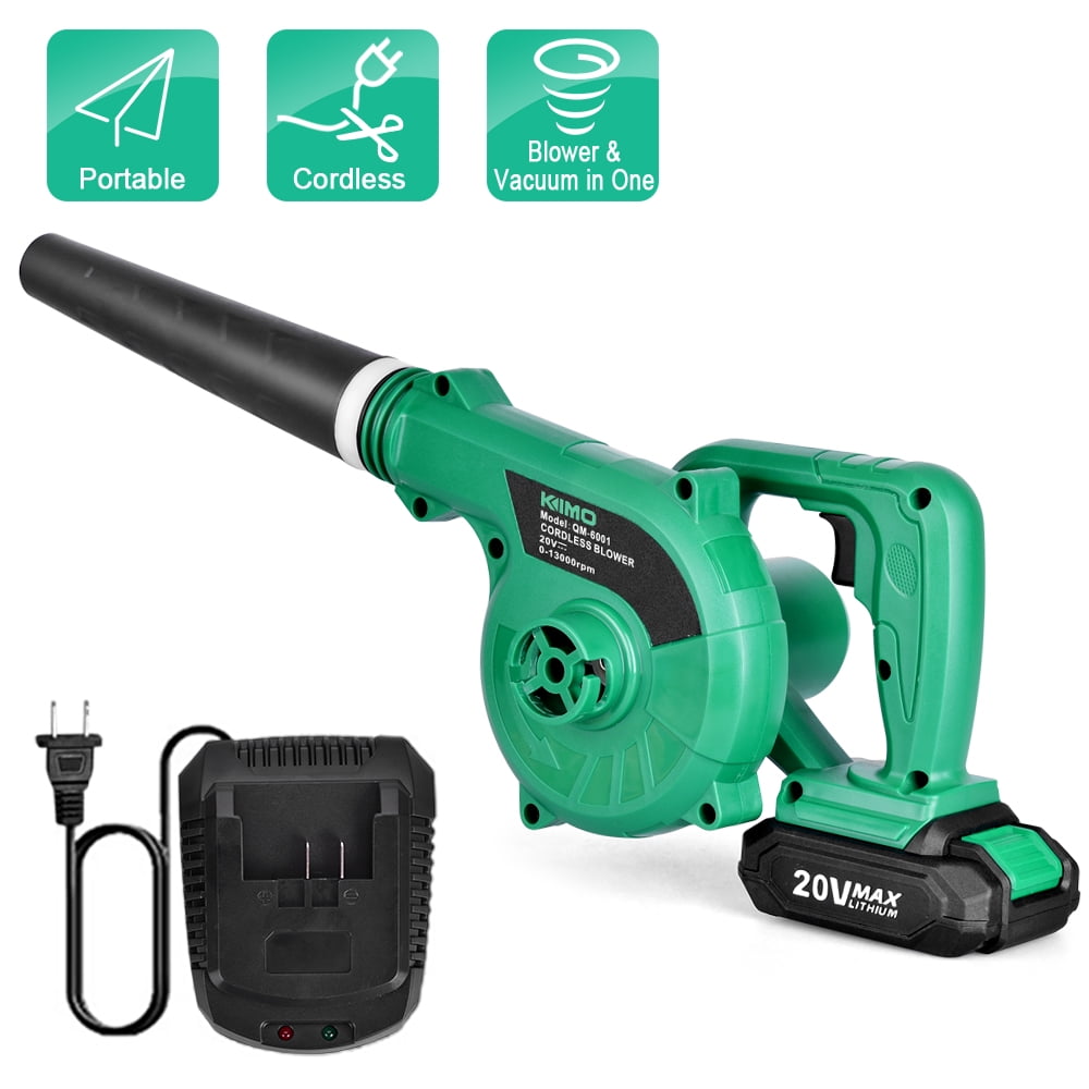 KIMO Cordless Leaf Blower Leaf & Snow Garage Dusting Compact 2 in 1 Sweeper & Vacuum for Clearing Dust Car Vacuum 20V 4.0 AH Lithium Battery Powered Lightweight Patio/Deck/Garden Cleaning 
