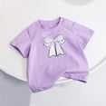 thumbnail image 5 of Yeaiivve Cute Bow T Shirts for Girls Crew Neck Short Sleeve Tee Y2K Trendy Summer Tops Loose Fit Casual Pullover Shirt Purple 130, 5 of 8