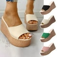 thumbnail image 6 of Nrmvnmi Women's Wedge Slipper Open Toe Summer Flat Shoes Ladies Beach Wedge Heel Sandals Non-Slip Causal Slippers Beige Mothers Day Gifts, 6 of 6