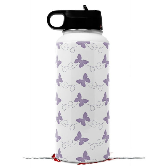 Skin Wrap Decal compatible with Hydro Flask Wide Mouth Bottle 32oz Pastel Butterflies Purple on White (BOTTLE NOT INCLUDED)