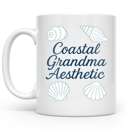 Coastal Grandma Aesthetic 11 oz Coffee Mug - Seashell Design White Ceramic Gift