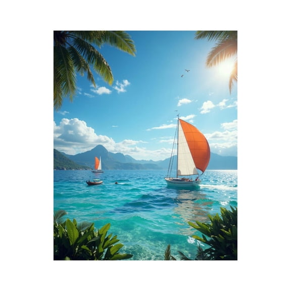 Paint By Numbers Kit for Adults Beginner - DIY Tropical Sailboats Blue Sea Canvas Painting Kits for Adults, Frameless Paint By Number for Adults for Home Wall Decor 16x20 Inch