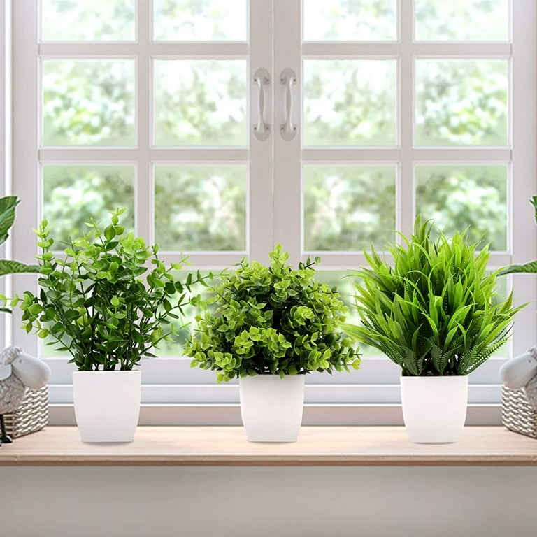 3Pack Mini Fake Plants in Pots Artificial Plastic Eucalyptus