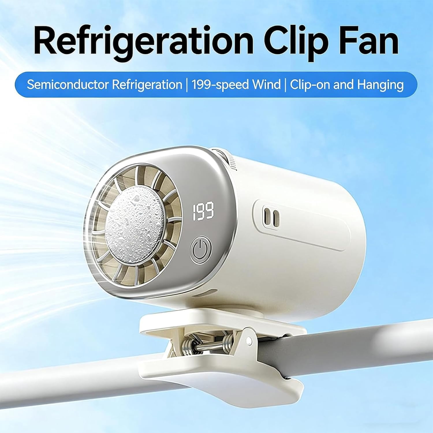 2026 Car Clip On Air Conditioner Fan with LED Display, 360° Rotation & 199 Speeds Adjustable, USB Rechargeable Personal Cooling Fan with 16℃ Semi-Cooling and Detachable Wide Clamp (Gray)