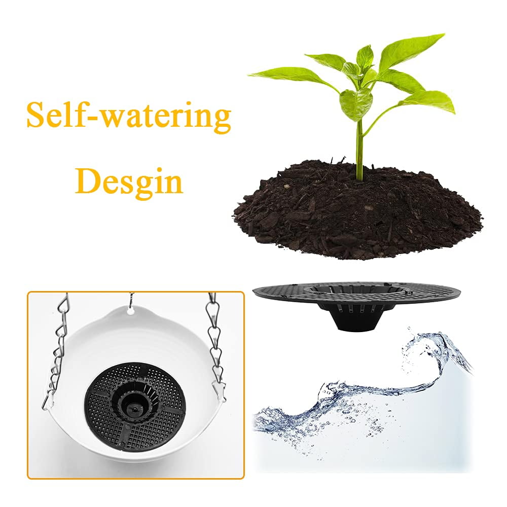 3 Pcs Hanging Planter Pots,Rongsi 8 inch Self-Watering Round Hanging Basket with Water Tray and Metal Chain,Succulent Flower Plant Pot Container for Indoor Outdoor Garden Balcony Wall Decor,White