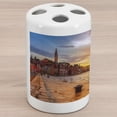 thumbnail image 1 of Cityscape Ceramic Toothbrush Holder, Sunset at Rovinj Adriatic Sea Coast of Croatia Romantic Evening Scenery Print, Versatile Countertop for Bathroom, 4.5" X 2.7", Brown Yellow, by Ambesonne, 1 of 4