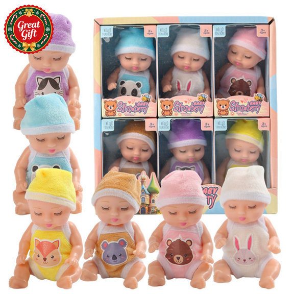 6 Pack Mini Sleeping Baby Doll Set, Lifelike Soft Vinyl Tiny Infant Doll Collection, Kids Pretend Nurturing Collectible Toy Pack, Christmas Birthday Holiday Gift for Toddler Boys Girls Ages 3