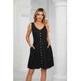 thumbnail image 5 of Spring And Summer Solid Color Sleeveless Button Pocket Round Neck Slit Waist Dress, 5 of 8