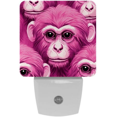 

Pink monkey orangutan LED Square Night Lights for a Bright and Stylish Ambiance - Ideal for Bedrooms and Hallways - Energy Efficient Plugin Lamps with Auto Sensor