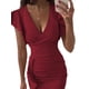 thumbnail image 3 of VISgogo Vestido de manga corta ajustado para mujer, de una pieza con escote en V profundo de color sólido en 10 colores, S / M / L / XL VISgogo moda, 3 of 9