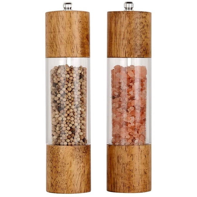 Juego de molinillo de sal y pimienta acrílico de primera calidad, molinillos manuales de sal y pimienta, coctelera de madera con núcleo de cerámica ajustable, molinillo de sal y molinillo de pimienta,