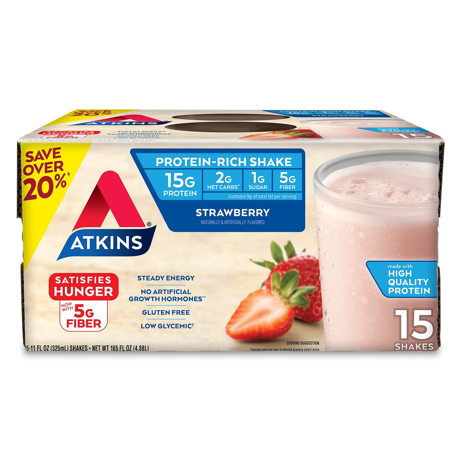 Atkins Gluten Free Protein-Rich Shake Strawberry Keto -Friendly 15 pk 