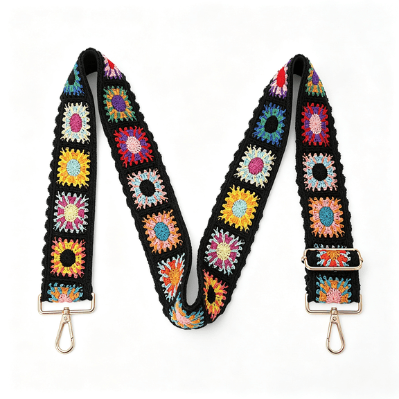 GASTROPOD Wide Purse Straps Crochet Flower Replacement Crossbody for Handbag Adjustable Embroidery Knit Guitar Shoulder Strap, Bag Strap