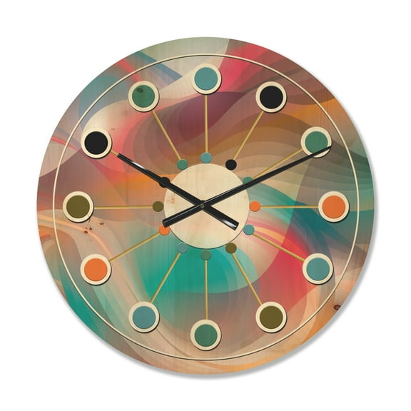 Designart 'Shining Colour Waves Retro Pattern' Mid-Century Modern Wood Wall Clock