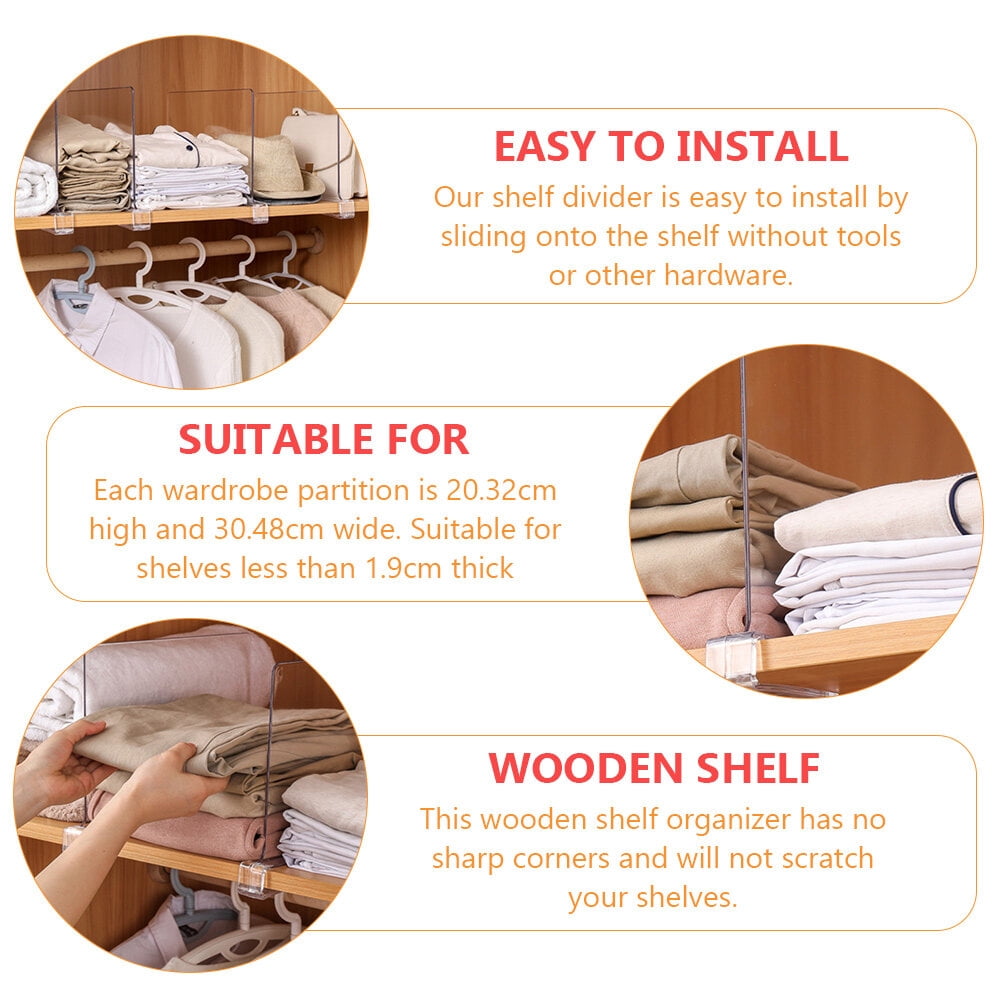 Jiandong Drawer Dividers Clear Shelf Dividers - 2pcs Closet Organizer - Kitchen Cabinet Separator(12X8.07X1.18Inch)