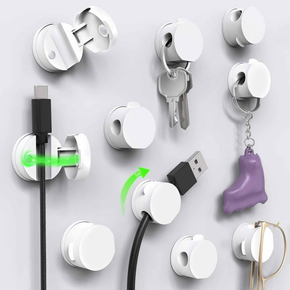 Sinoacc 10 Pack Cord Organizer Magnetic Cable Clips, 360° Adhesive Phone Cord Holder for Desk, Nightstand, Car, Home, Office - White