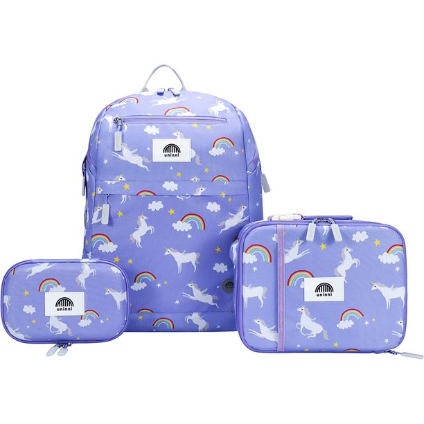 uninni Kids Backpack Set with Insulated Lunch Bag and Cute Pencil Case
