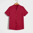 thumbnail image 2 of Mens Hawaiian Shirt Band Collar Short Sleeve Button Down Shirts Summer Beach Shirts Red, 2 of 6