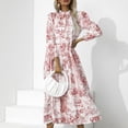 thumbnail image 2 of Vestido Estampado De Mujer Adorno De Volantes Suave Cuello Alto Cordón Lazo Cuello Dobladillo Largo Vestido Suelto Y Transpirable Rojo M, 2 of 7
