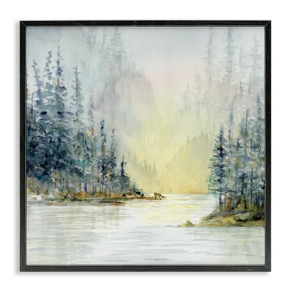Stupell Industries Woodland Lake Scene Landscape & Nature Painting Black Framed Art Print Wall Art, 12 x 12