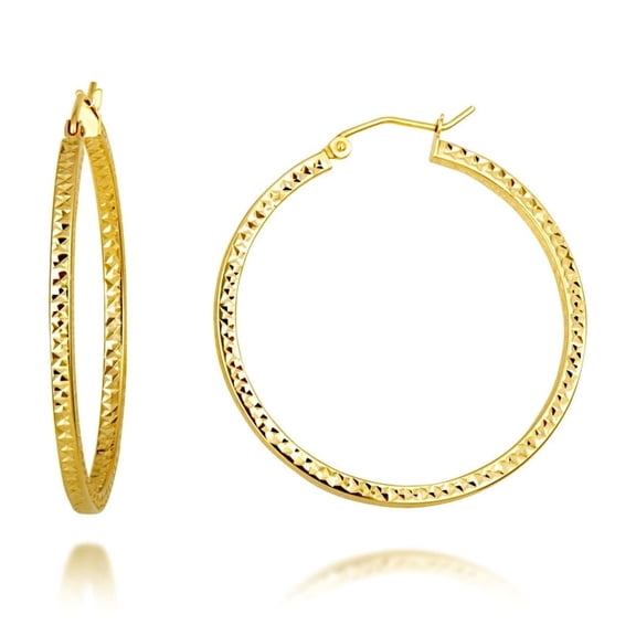 14K Yellow Gold Textured Cut Hoop Reversible Earrings
