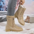 thumbnail image 5 of Lace up Winter Motorcycle Boots for Women Furry Lined Low Heel Side Zipper Mid Calf Combat Boots Waterproof Warm Snow Booties Brown Size 8.5, 5 of 8