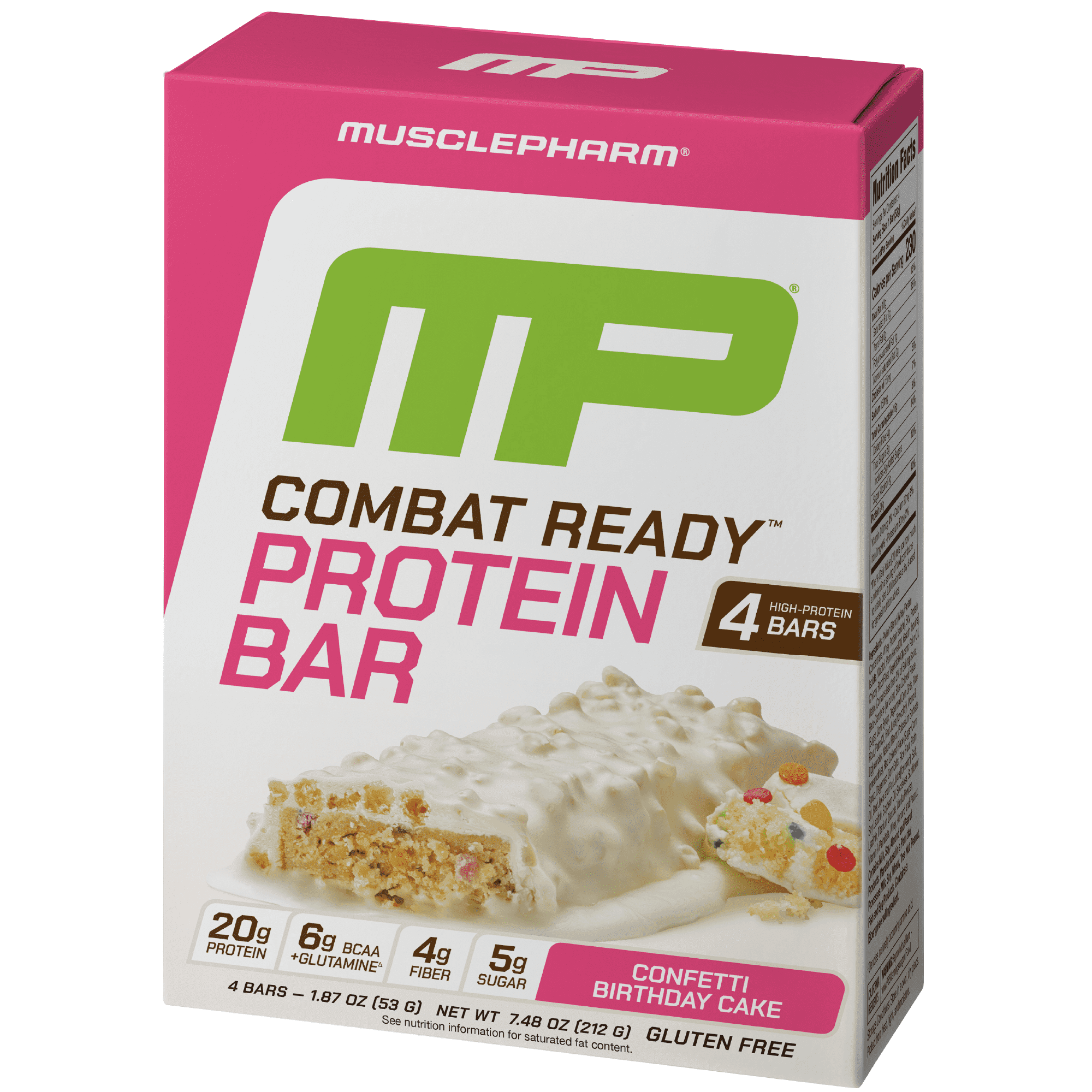 MusclePharm Combat Ready™ Protein Bar, Confetti Birthday Cake, 4 Bars, 1.87 oz (53 g) Each