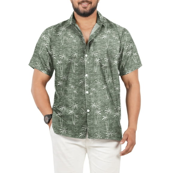 HAPPY BAY Men's Hawaiian Shirts Short Sleeve Button Down Shirt Men's Hawaii Shirts Boho Holiday Casual Summer Beach Shirts for Men Funny S Coal, Palm Tree