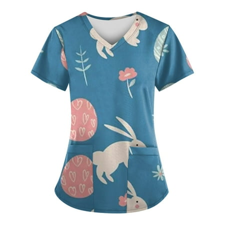 

Cakiesky Women s Medical Scrubs Casual V-Neck Short-Sleeved T Shirt Blue XL