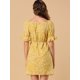 thumbnail image 5 of Vestido Floral Por Encima De La Rodilla Con Cintura Elástica Y Cuello Cuadrado Con Mangas Abullonadas Para Mujer Amarillo M, 5 of 6