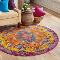 Unique Loom Calypso Collection Area Rug - Antigua (5' 3" Round Orange/Blue)