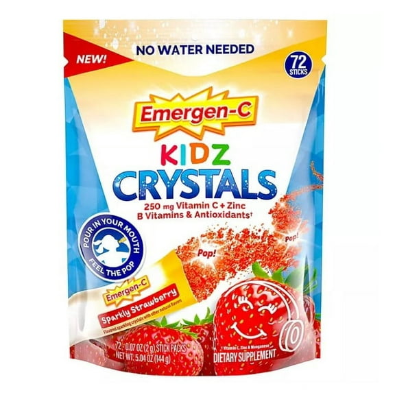 Emergen-C Kidz Crystals 250mg Vitamin C & Zinc Immune Support, Strawberry, 72 ct
