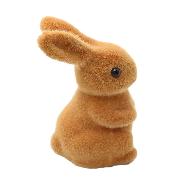 Figura de conejo de Pascua de resina flocada, adorno de conejo de Pascua con musgo artificial, pequeña escultura de conejo flocado para decoración de mesa de Pascua de primavera y jardín.