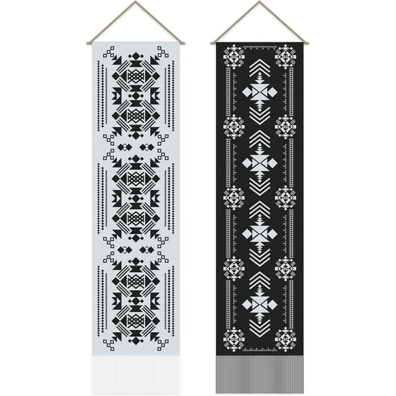 2 Pcs Floral Tapestry Black and Gray Vertical Wall Hanging Goth Mystic Aesthetic Long Vintage Boho Wall Decor for Bedroom and Living Room (51x13 Inch)