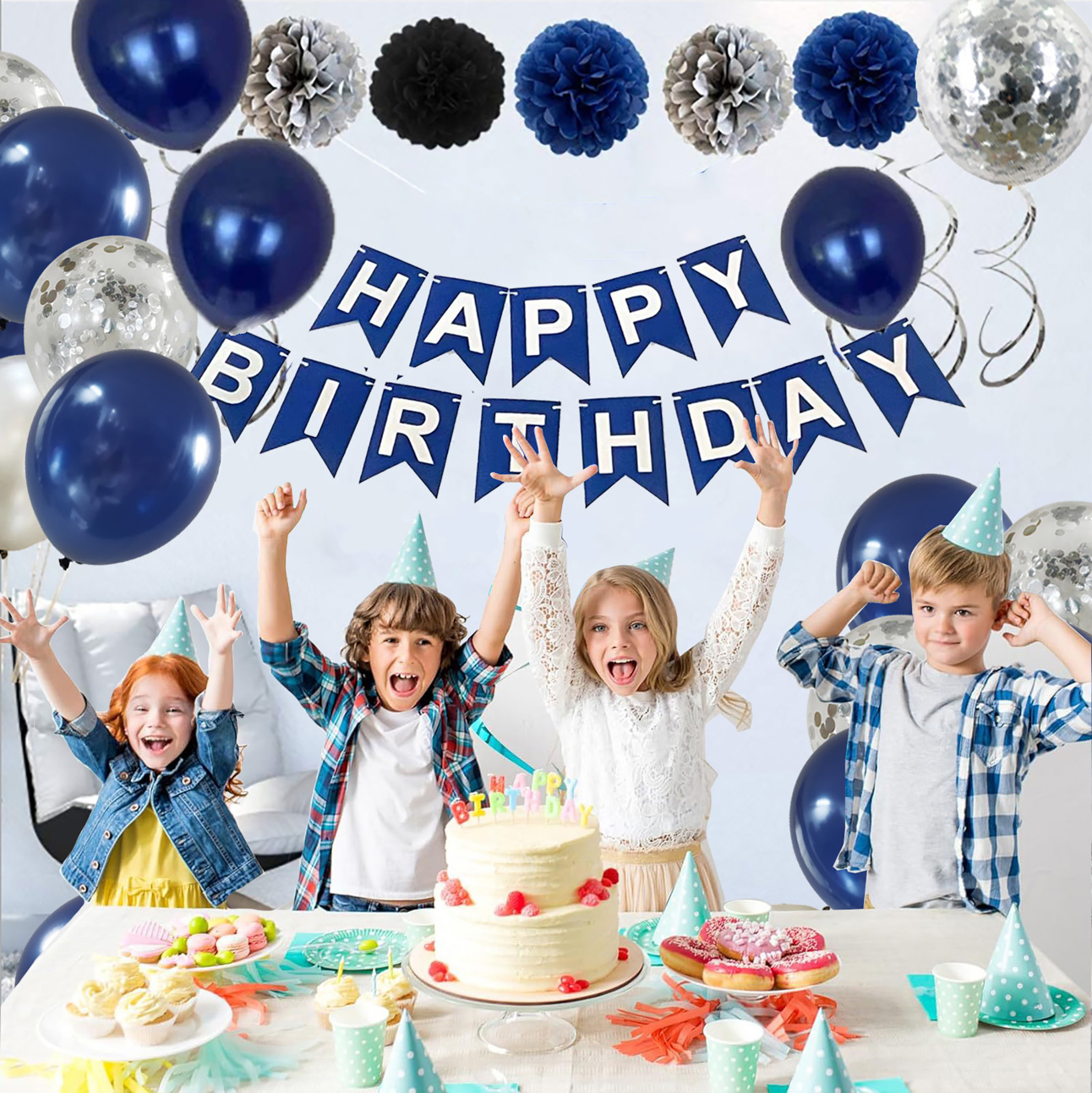 HGJST Balloons, Latex Silver and Blue Birthday Theme, 10'', 12 Pieces