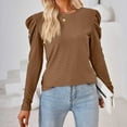 thumbnail image 2 of WREESH Womens Fashion Dressy Tops Solid Color Jacquards Round -Neck Long Sleeve Loose T-Shirt Pullover Coffee, 2 of 7