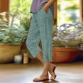 thumbnail image 2 of Womens Travel Pants Fashionable Casual Striped Cotton And Linen Shorts Loose Pants With Buttons And Pockets Soft Breathable For Leisure Vacation Beach 4Xl Pants For Women, 2 of 9