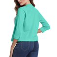 thumbnail image 6 of Essential Open Front Cropped Cardigan for Women, Soft Knit 3/4 Sleeve Bolero Shrug - Lightweight Solid Color Layering Top for Office Work Casual Spring Summer Cyan L, 6 of 7