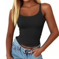 thumbnail image 4 of Sleeveless Tank Top for Women Spaghetti Strap Form Slim Fitting Scoop Neck Ribbed Knit Basic Cami Shirts Black M, 4 of 5
