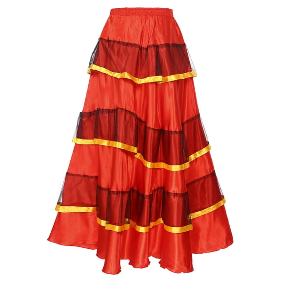 Yruioon Women's Ruffle Flamenco Dance Skirt Ballroom Dancing Skirts Carnival Stage Performance Type B 180 Degree One Size