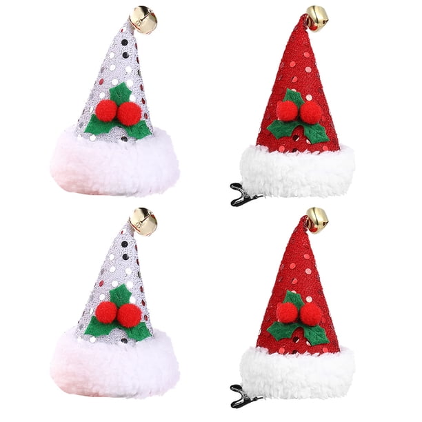 4pcs Santa sombrero de pelo clips de cabello lentejuelas horquillas con clips de pelo de fiesta (color al azar)