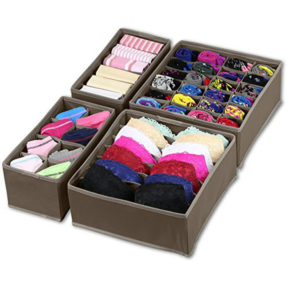 Simple Houseware Closet Underwear Organizer Drawer Divider 4 Set, Brown