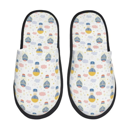 

Fuzoiu Hot Air Balloon Print Unisex Furry Slippers Plush Indoor Shoes Trendy House Slippers Anti-Skid EVA Sole House Shoes for Home Office and Travel -Large