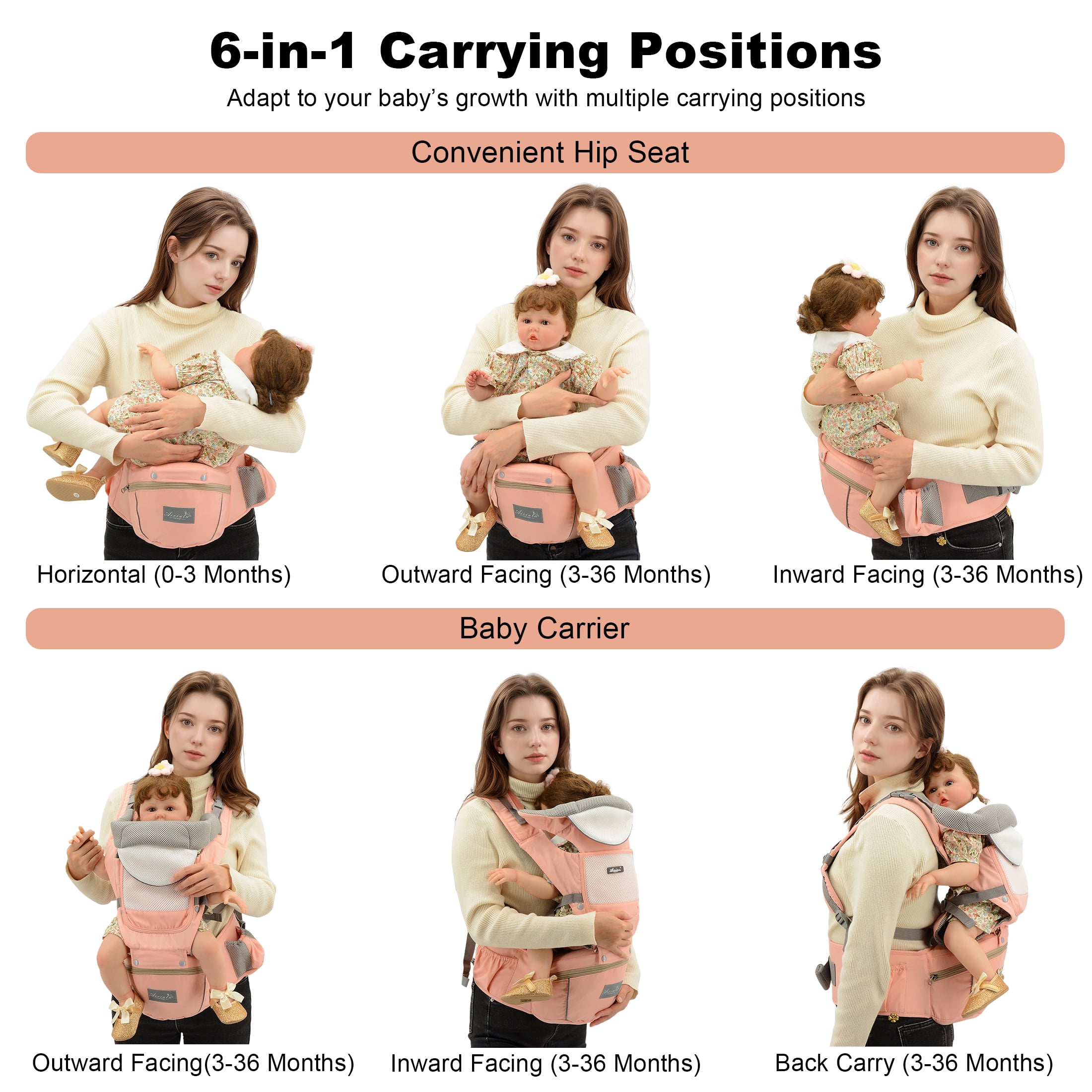 Baby Carrier, Derstuewe Baby Wrap Carrier for Infants with Hip Seat , Adjustable Baby Holder for Dad &Mom-Soft Pink