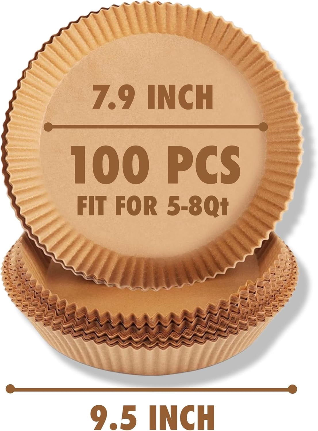 JJEAN-Air Fryer Liners Round, 100PCS for 5 to 8 Qt Air Fryer Disposable Paper Liner Large, 7.9 inch Unbleached Non-stick Oil-proof Parchment Paper