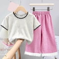 thumbnail image 2 of Caqnni 5-6 Years Teen Girls Comfortable And Breathable Set Short Sleeved Shirt Checkered Pants Two Piece Set Yoga Gym Outfit Running Tracksuit A12-Hot Pink, 2 of 3